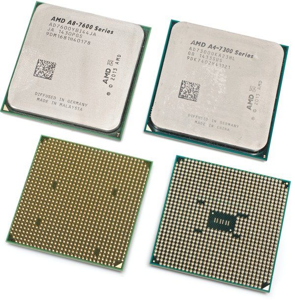 Фиктивных процессор AMD A8-7600 принципиально иное распределение контактов - слева фиктивных A8-7600 (распределение контактный AM2), а справа оригинальный A4-7300 (распределение контактов FM2+)