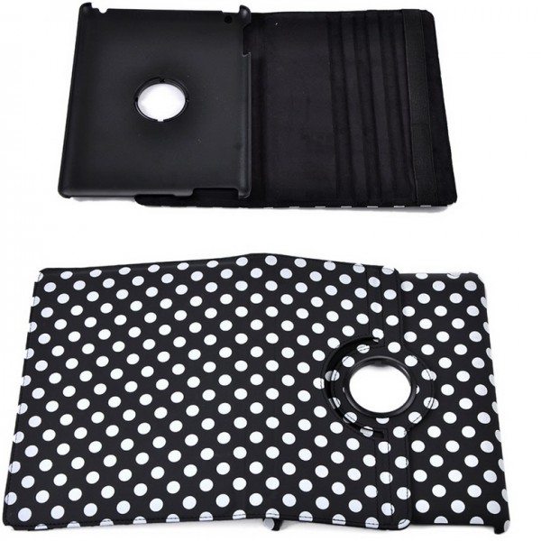 Кожаный чехол-книжка TTX (Polka Dots) (360 градусов) для Apple Ipad 2/3/4 белый в черный горох