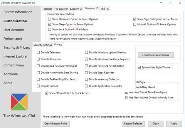 Ultimate Windows Tweaker 4.0: более легкий доступ к настройкам Windows 10