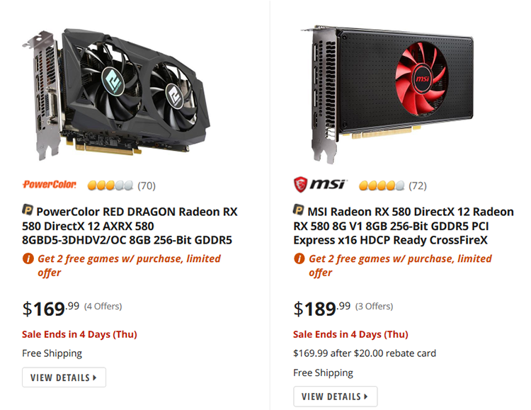 AMD снизит цены на ускорители Radeon RX 590 and RX 580