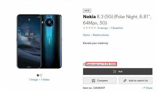Полгода пройдет от анонса до появления на прилавках смартфона Nokia 8.3 5G