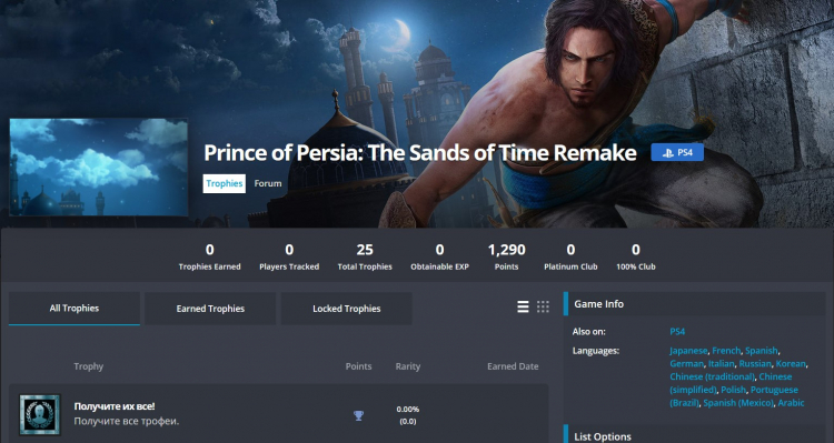 Список трофеїв ремейка Prince of Persia: The Sands of Time виявився в Мережі раніше дати виходу гри