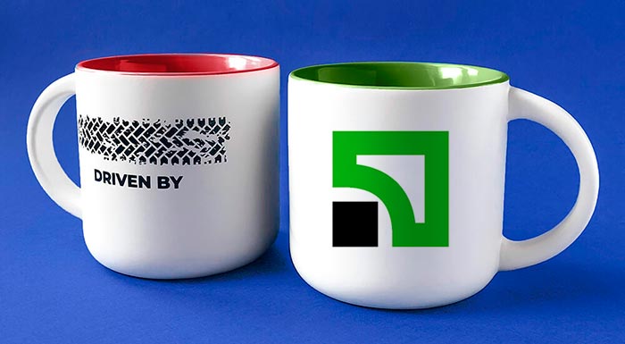 cups with a promotional logo